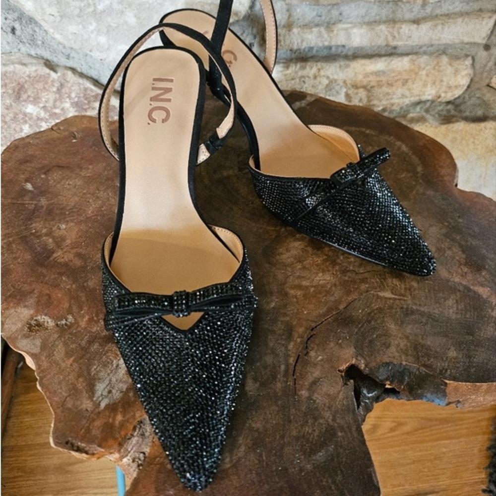 INC International Gelsey Black Rhinestone
Slingback Kitten Heels Sz 6.5 M